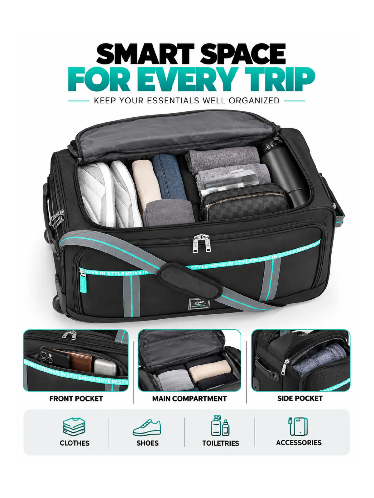 Karry House Skybags Strolley Duffel Bag – Black 73L