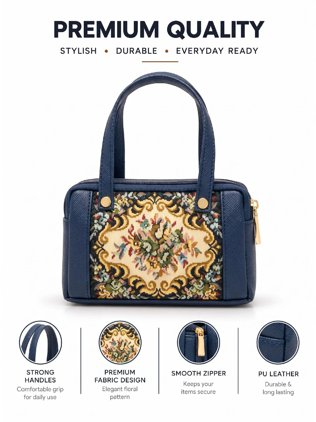 Karry House Floral Ladies Hand Purse – Navy Blue