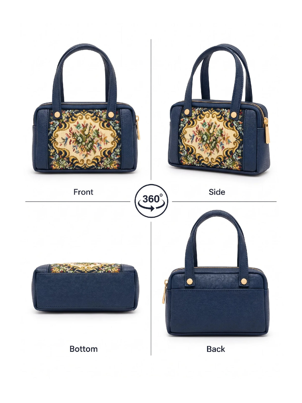 Karry House Floral Ladies Hand Purse – Navy Blue