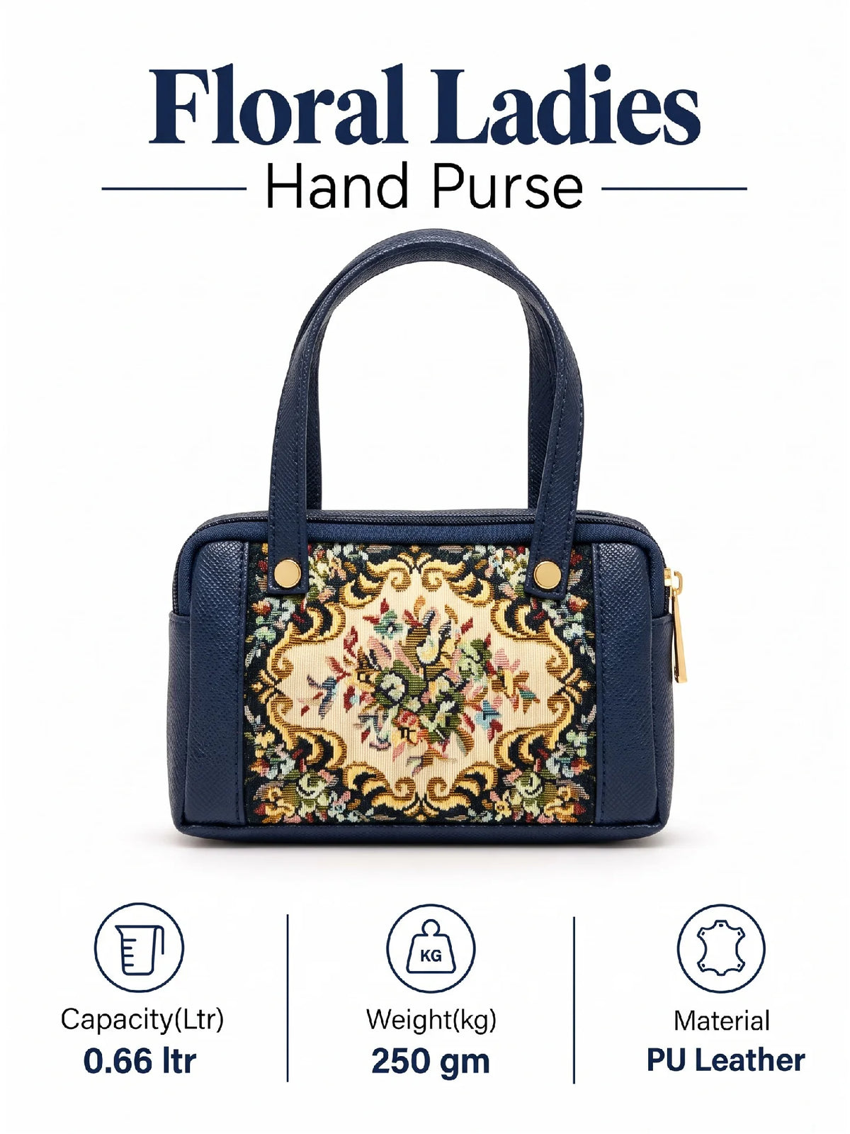 Karry House Floral Ladies Hand Purse – Navy Blue