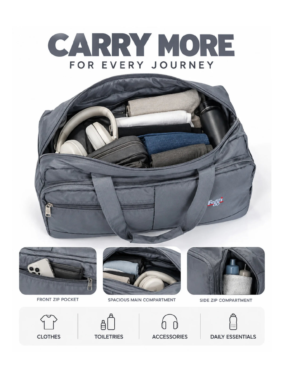 Karry House Carry Duffel Bag – Grey 42L Travel Duffel