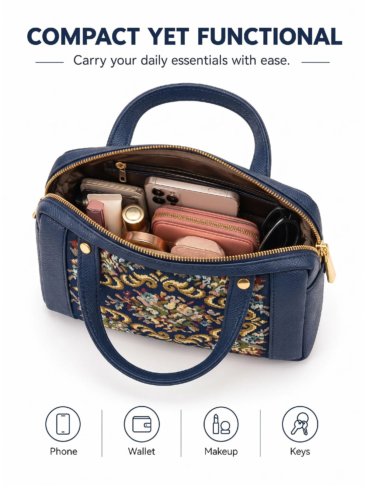 Karry House Floral Ladies Hand Purse – Navy Blue