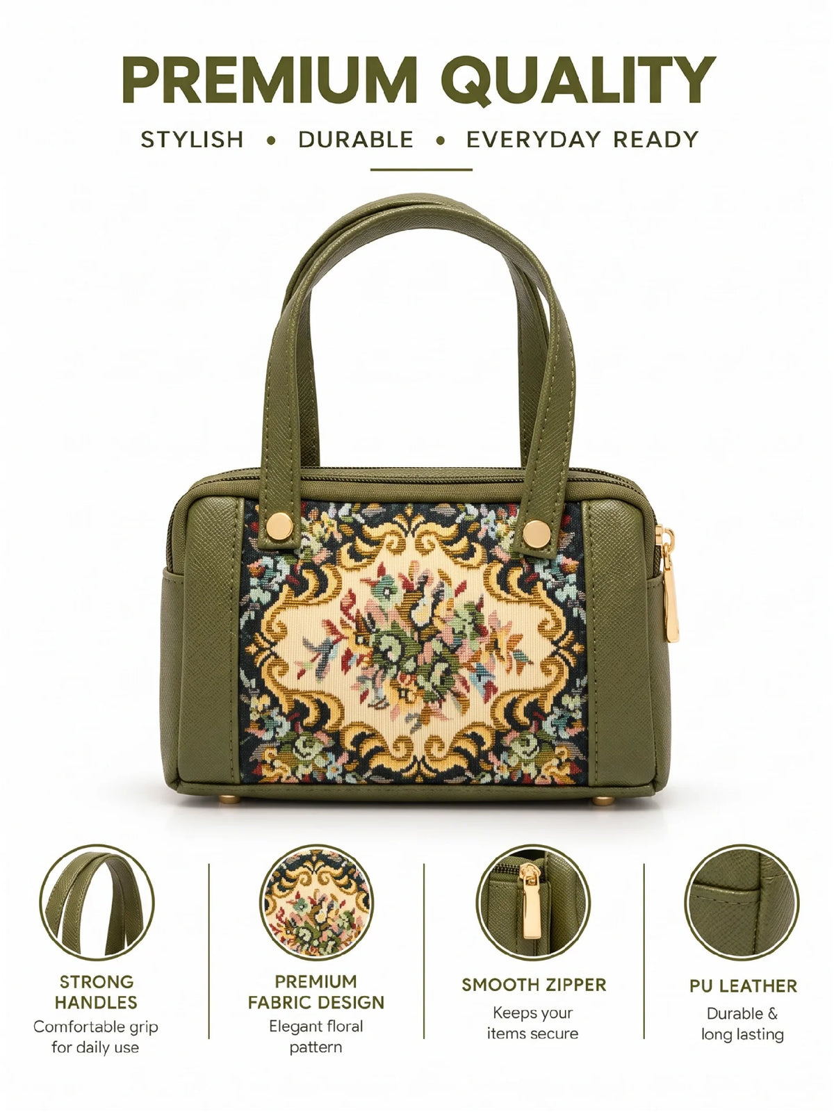 Karry House Floral Ladies Hand Purse – Olive Green