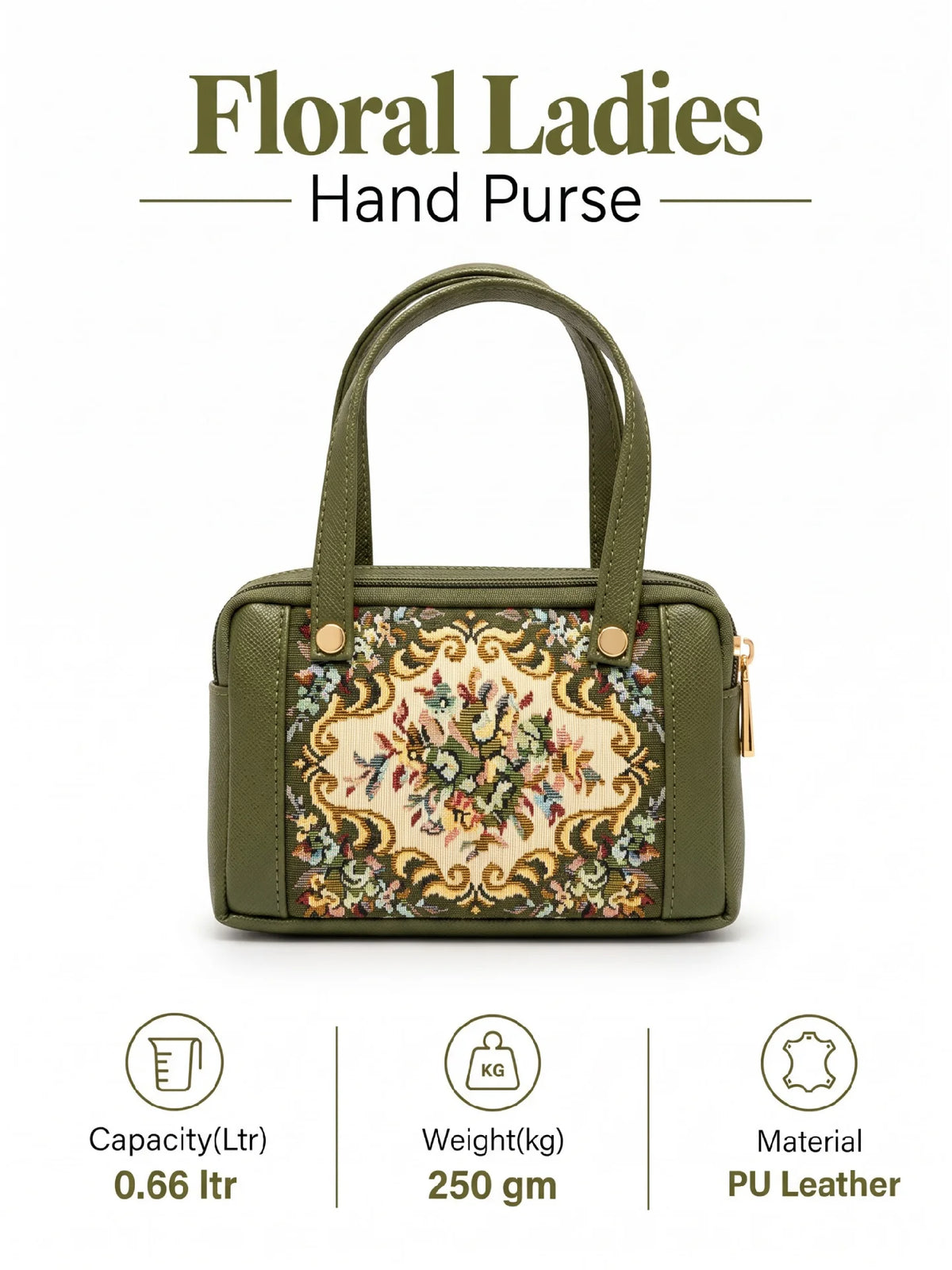 Karry House Floral Ladies Hand Purse – Olive Green