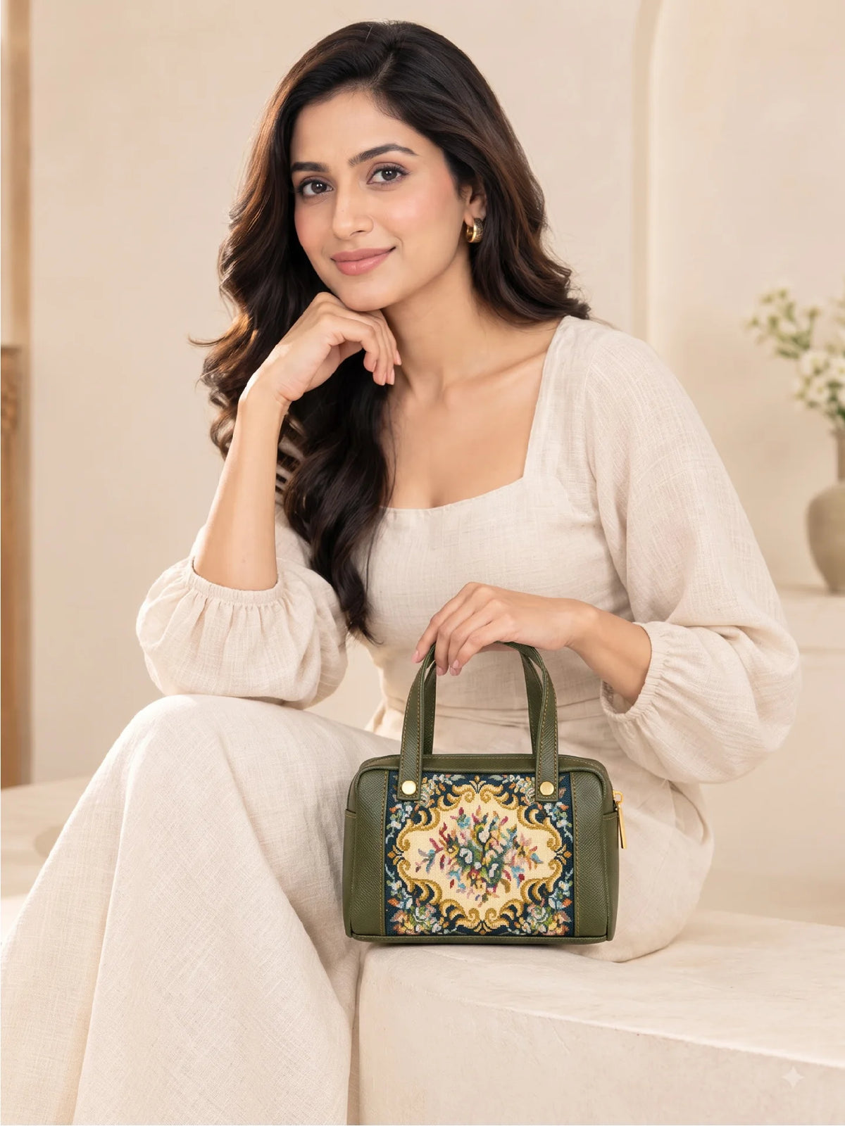 Karry House Floral Ladies Hand Purse – Olive Green