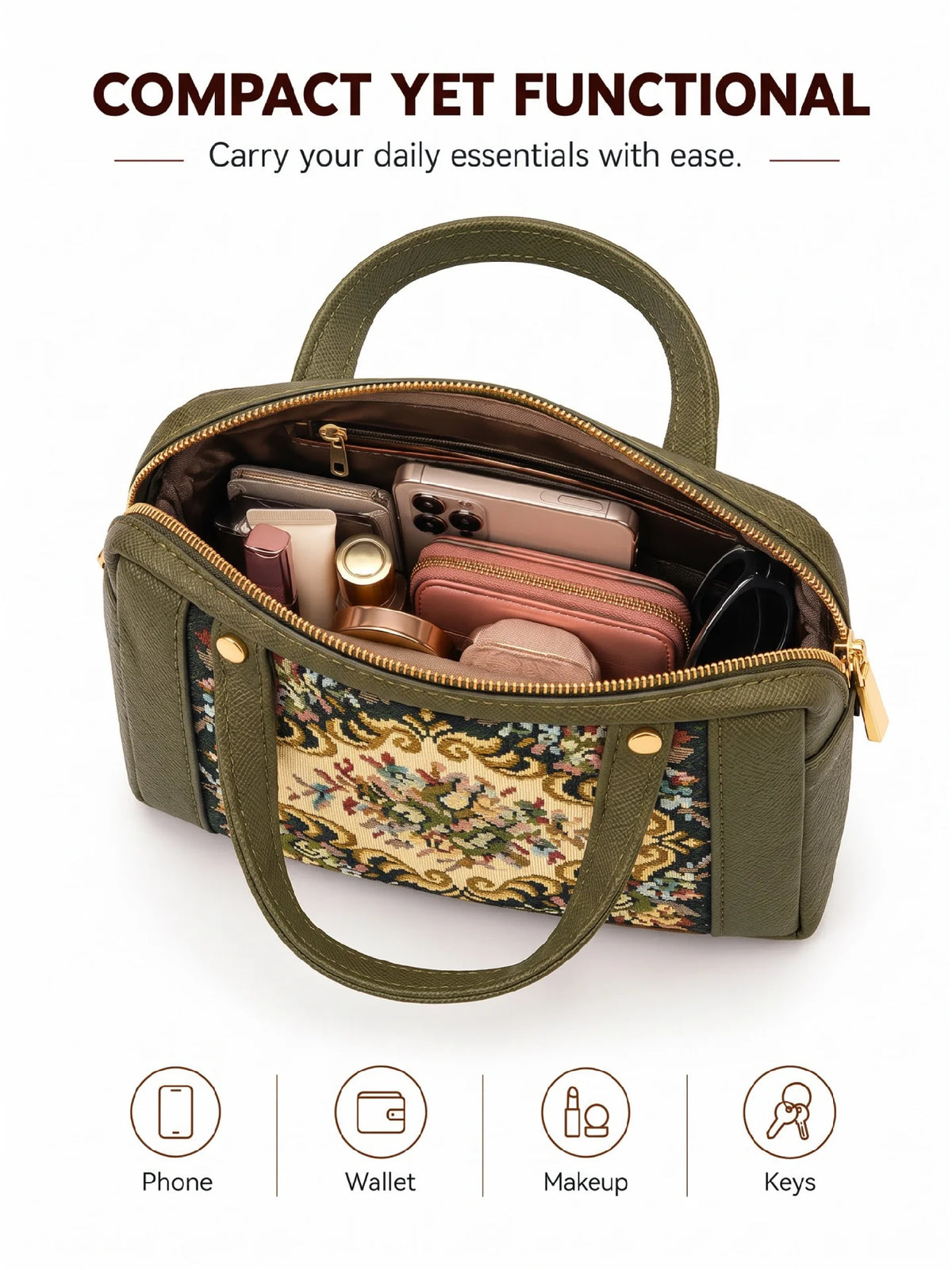 Karry House Floral Ladies Hand Purse – Olive Green