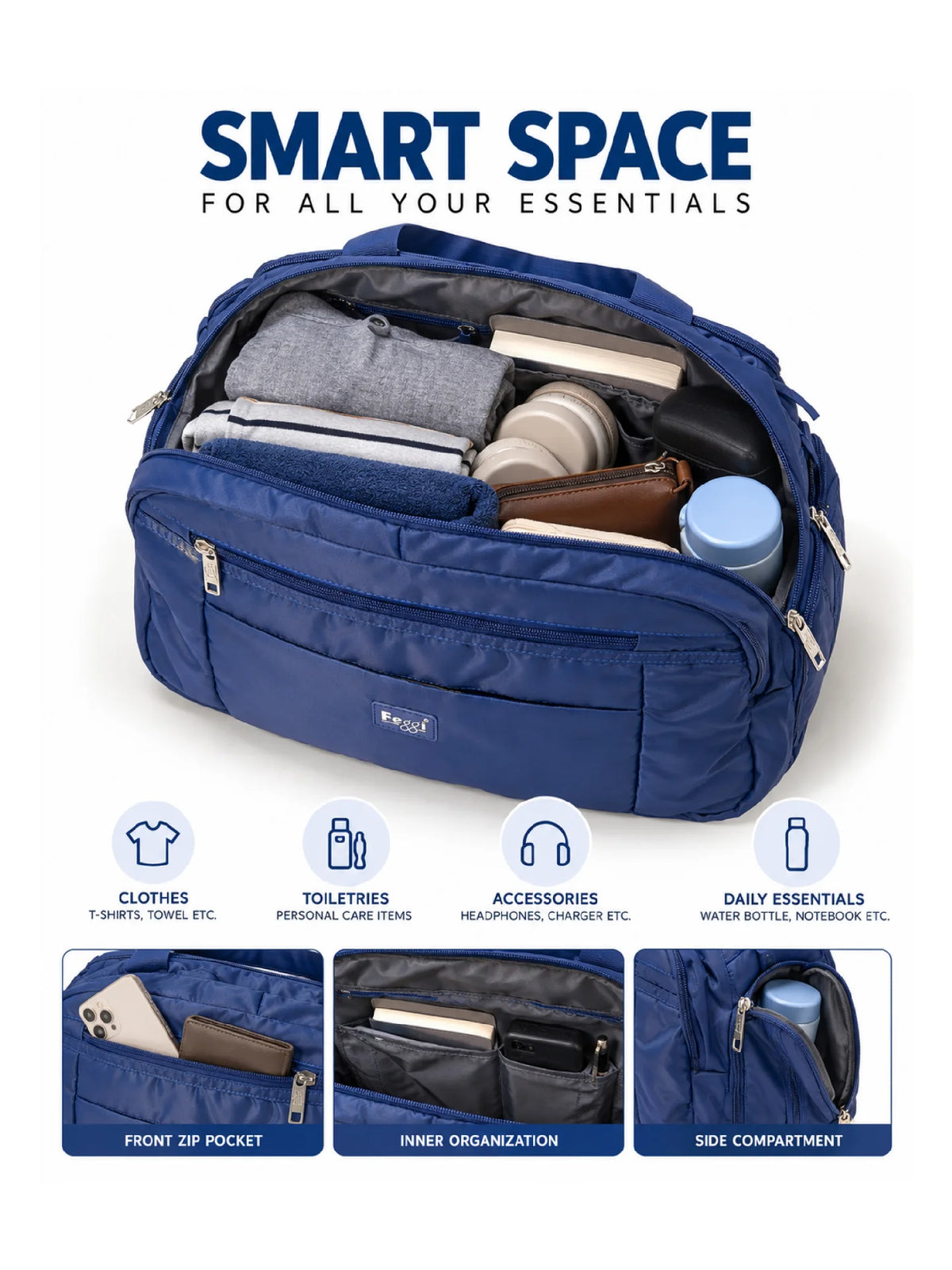 Feegi Multi-Pocket Travel Business Bag – Blue