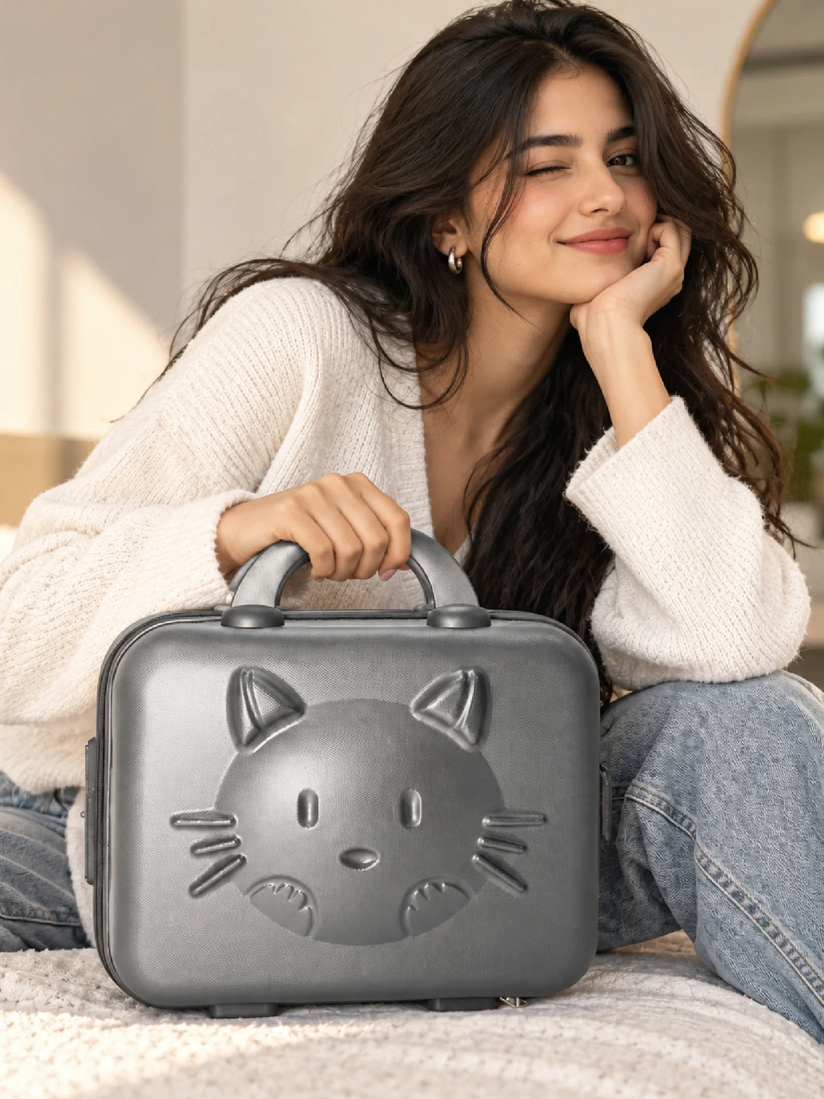 Karry House Kids Hard Shell Vanity Travel Bag – Grey Cat
