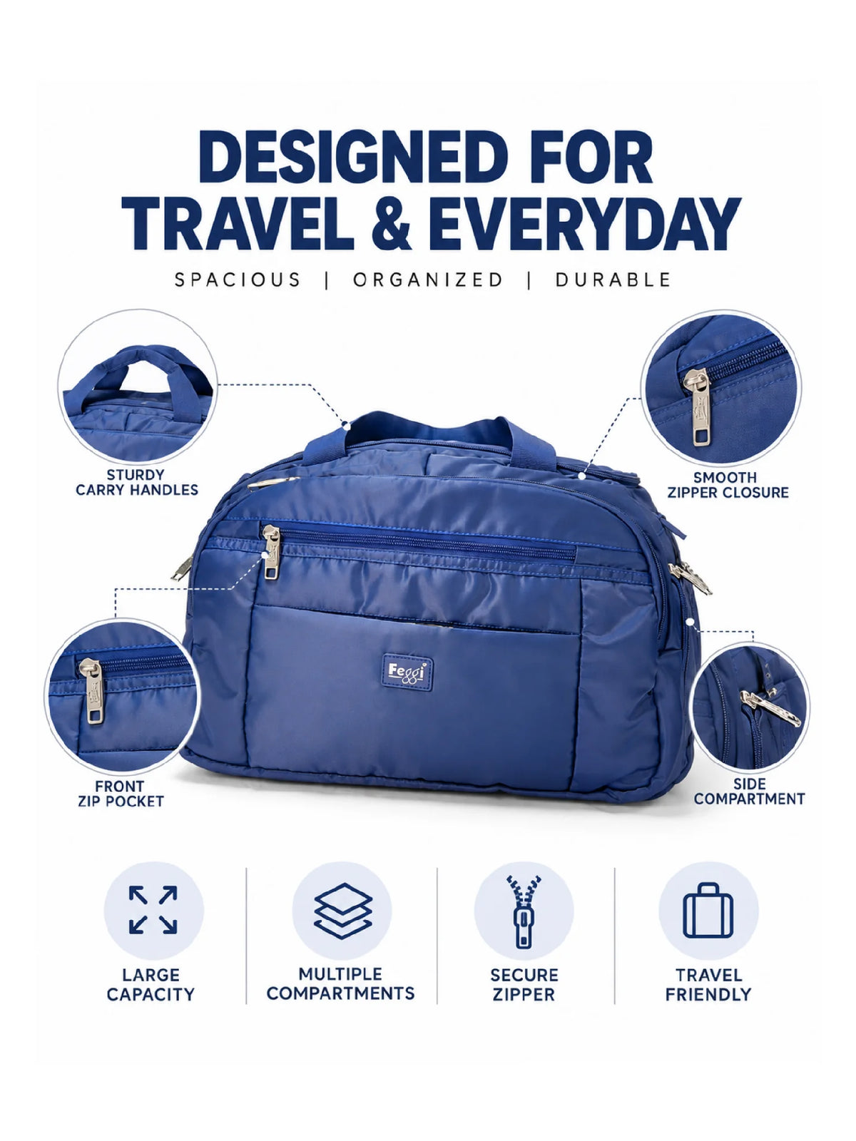 Feegi Multi-Pocket Travel Business Bag – Blue