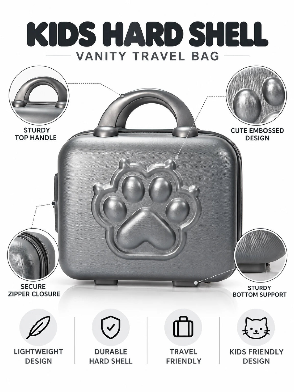 Karry House Kids Hard Shell Vanity Travel Bag – Grey Cat Lag