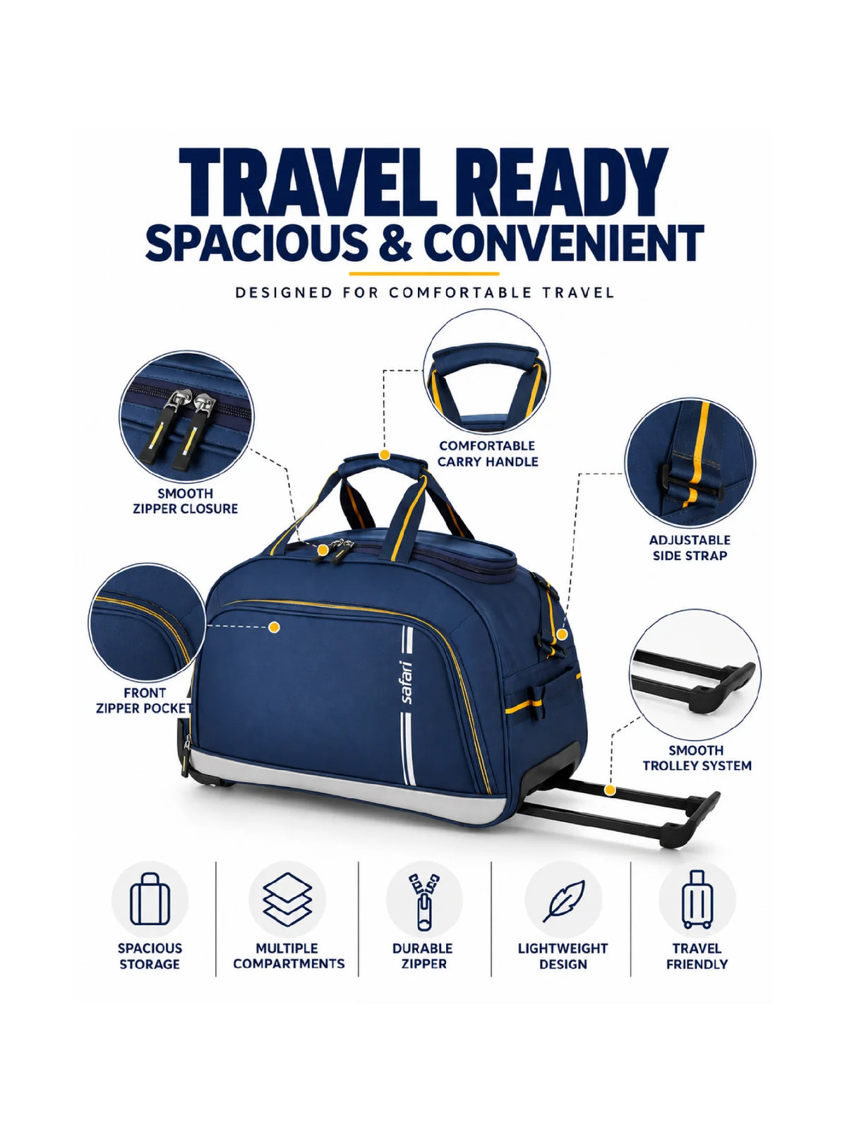 SAFARI 105L Strolley Duffel Bag - Blue