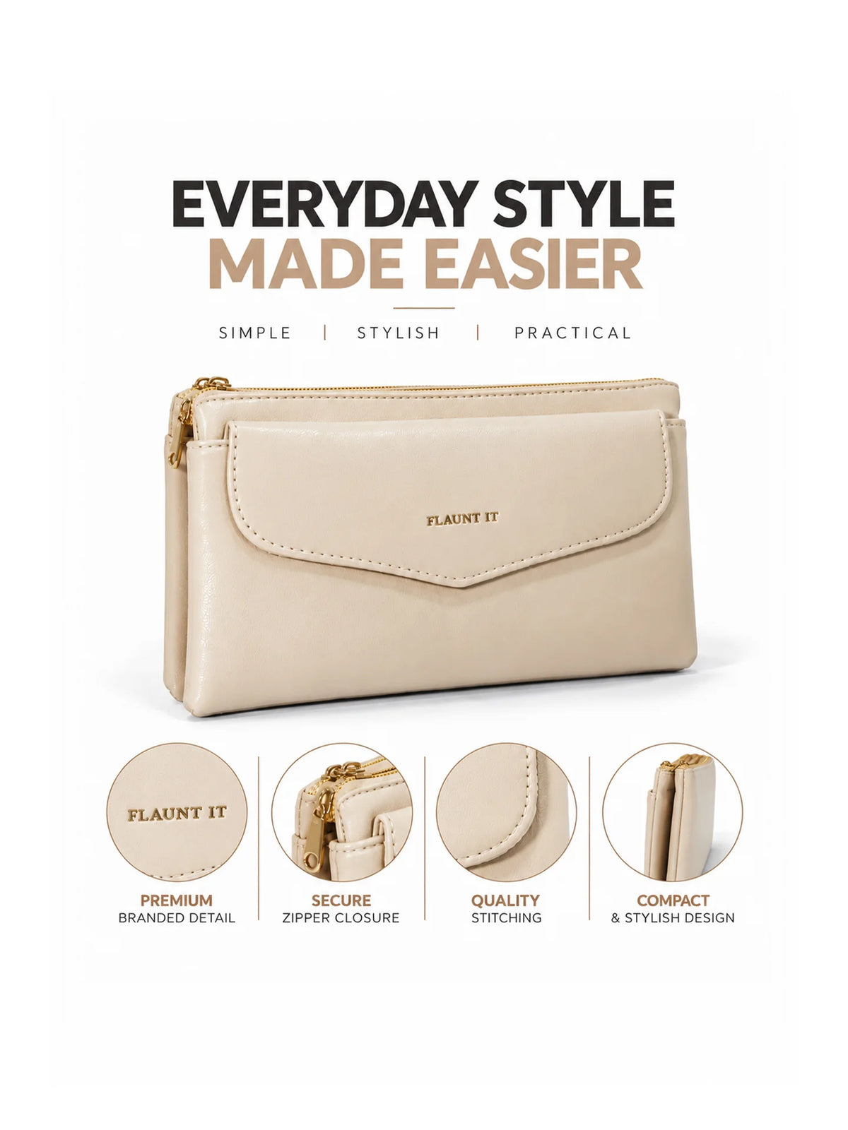 Women’s Daily Use Crossbody Handbag - Beige Purse