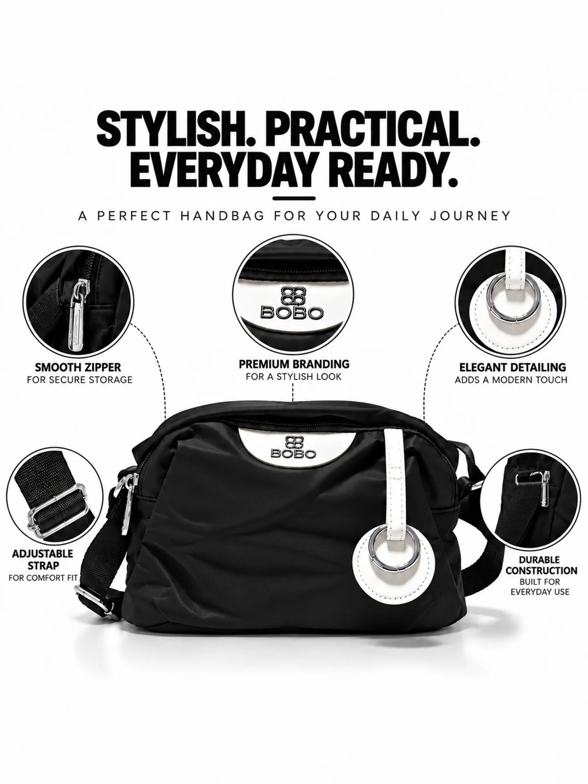 BOBO Black Nylon Sling Bag - Daily Handbag