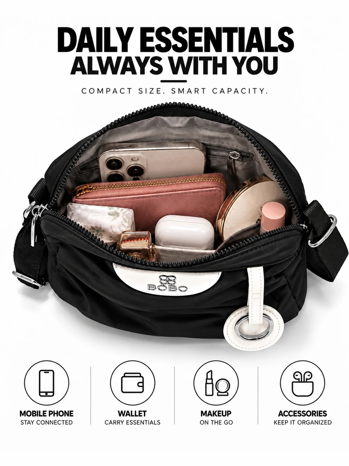 BOBO Black Nylon Sling Bag - Daily Handbag