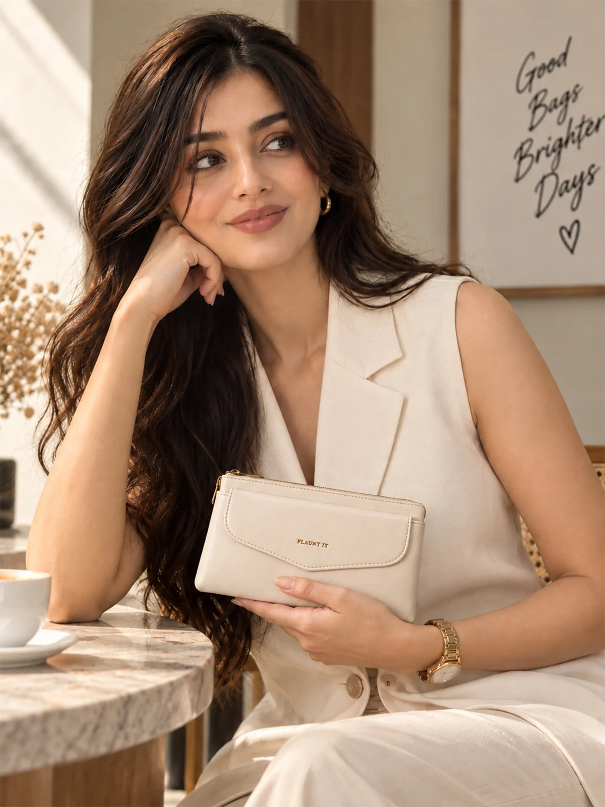 Women’s Daily Use Crossbody Handbag - Beige Purse