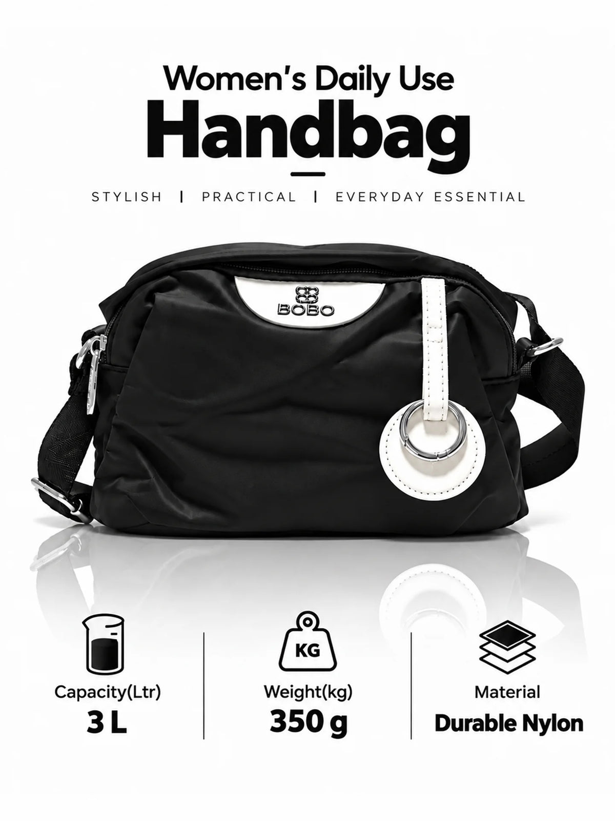BOBO Black Nylon Sling Bag - Daily Handbag