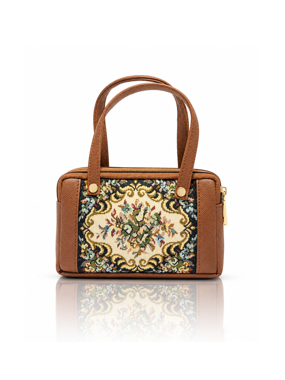 Karry House Floral Ladies Hand Purse Brown - model carrying purse